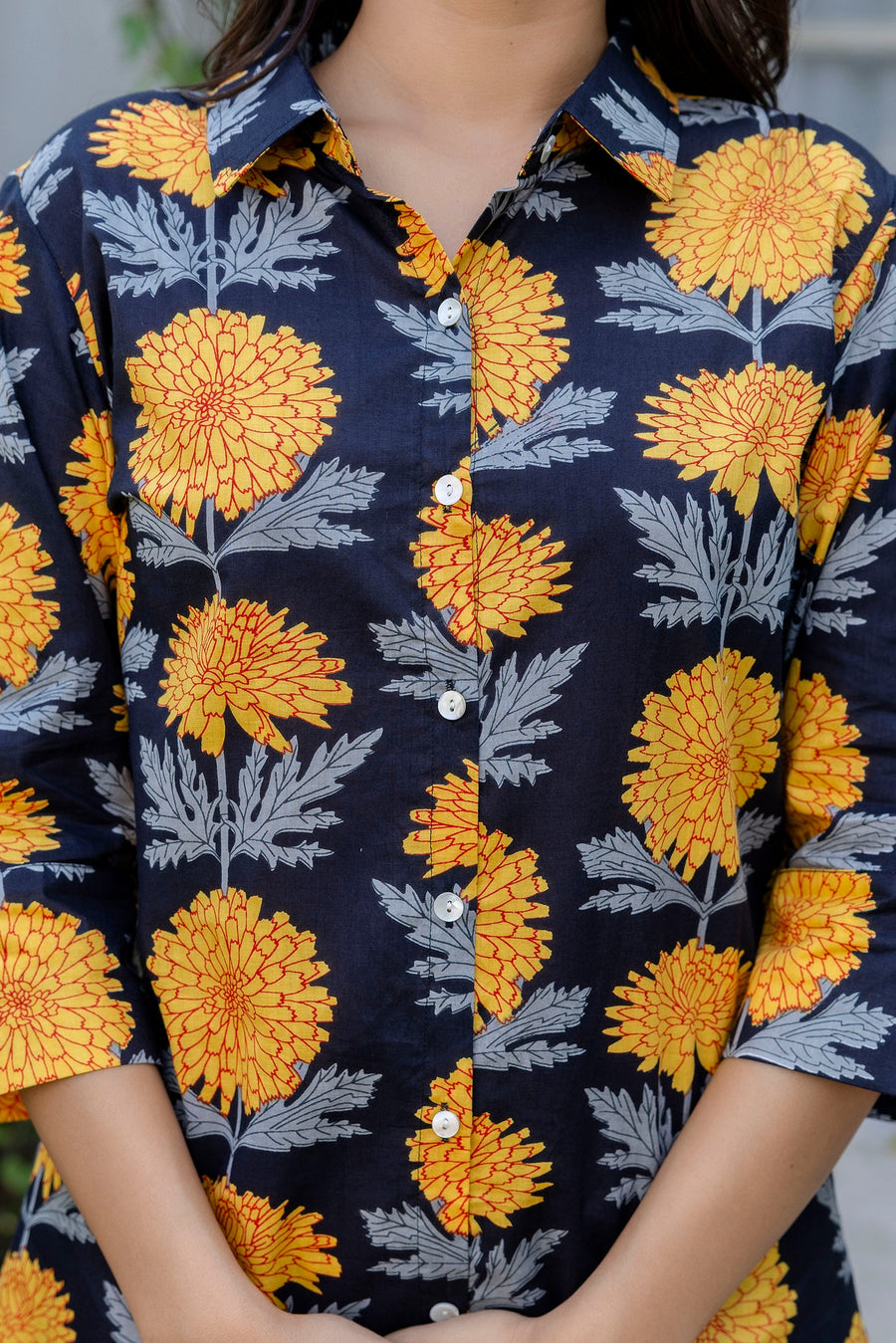 Midnight Sunflower Shirt Style Cotton Co-ord Set — image 7