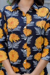 Midnight Sunflower Shirt Style Cotton Co-ord Set - Me&My