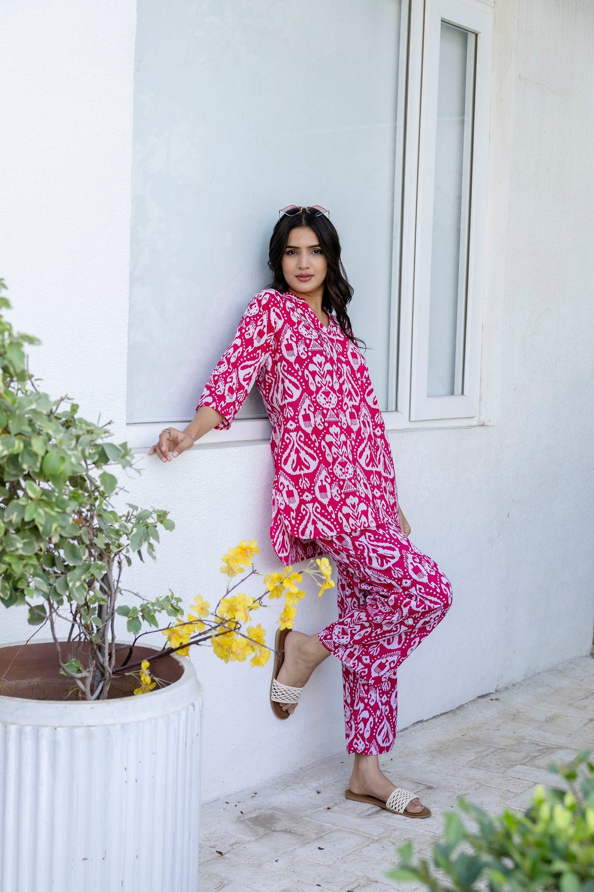 Fuchsia Ikat Angrakha Cotton Co-ord Set - Me&My