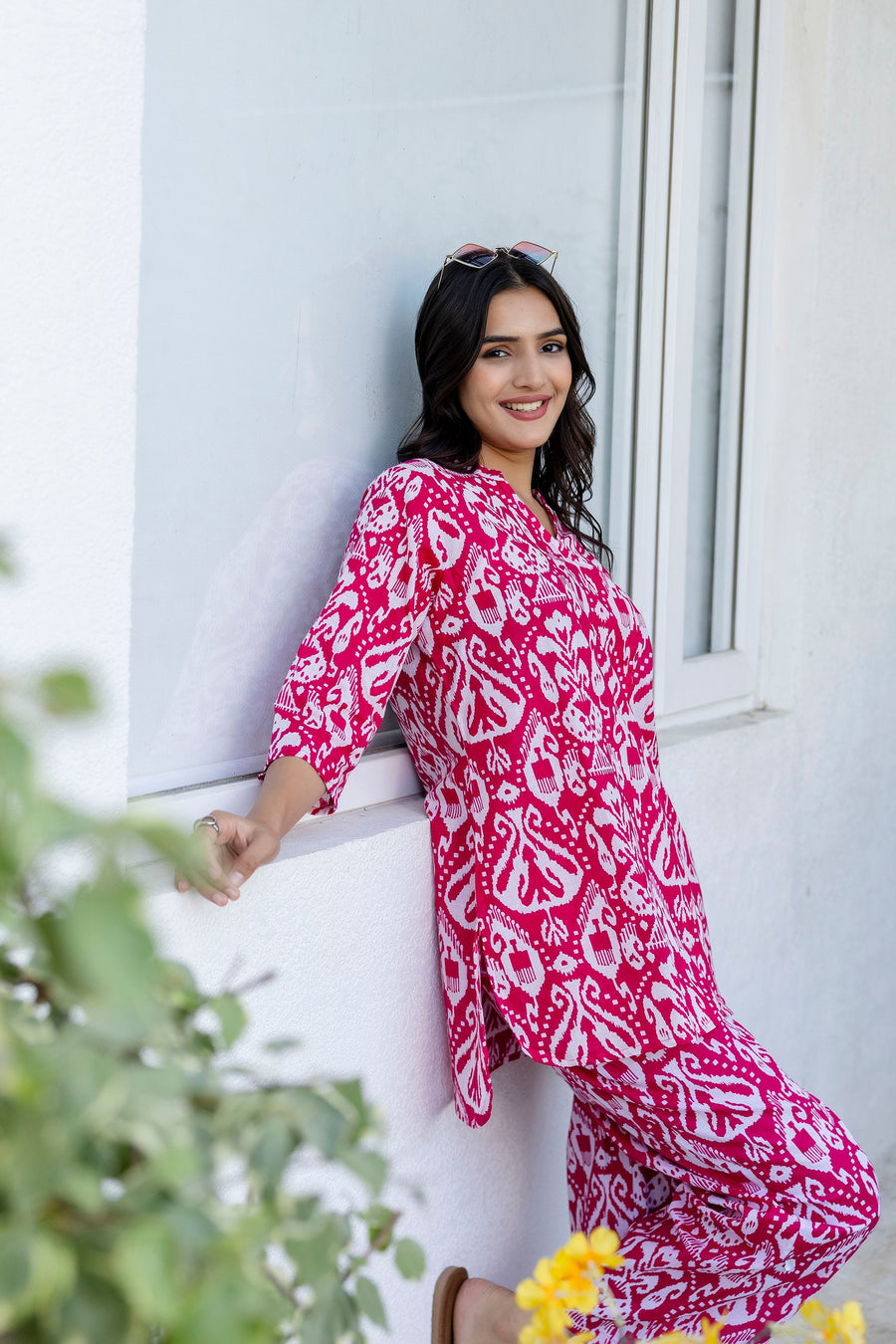 Fuchsia Ikat Angrakha Cotton Co-ord Set — image 6