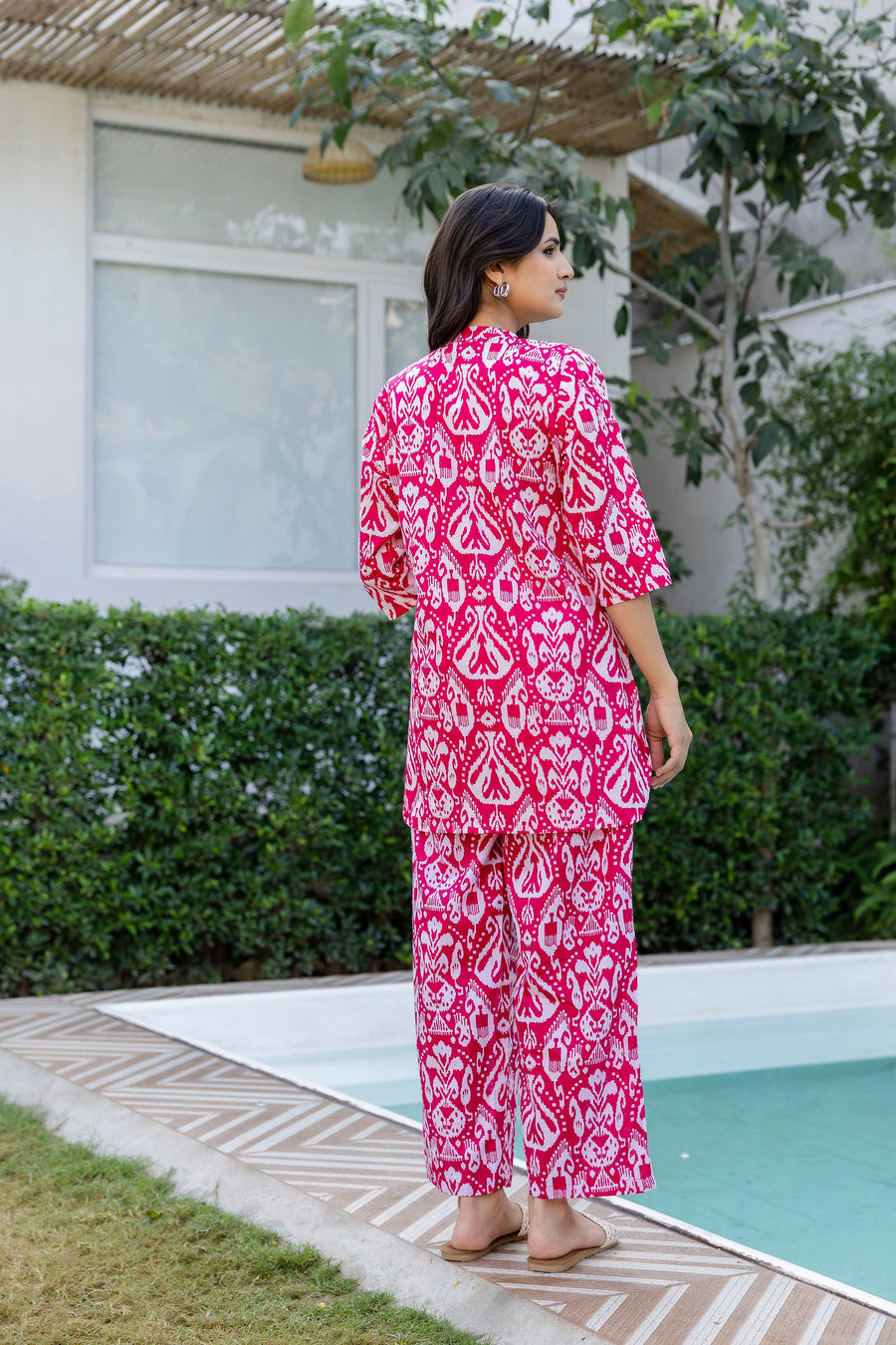 Fuchsia Ikat Angrakha Cotton Co-ord Set — image 3