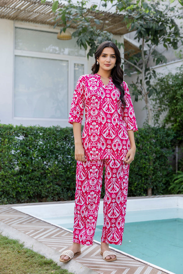 Fuchsia Ikat Angrakha Cotton Co-ord Set