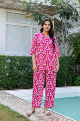 Fuchsia Ikat Angrakha Cotton Co-ord Set - Me&My