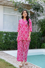 Fuchsia Ikat Angrakha Cotton Co-ord Set - Me&My