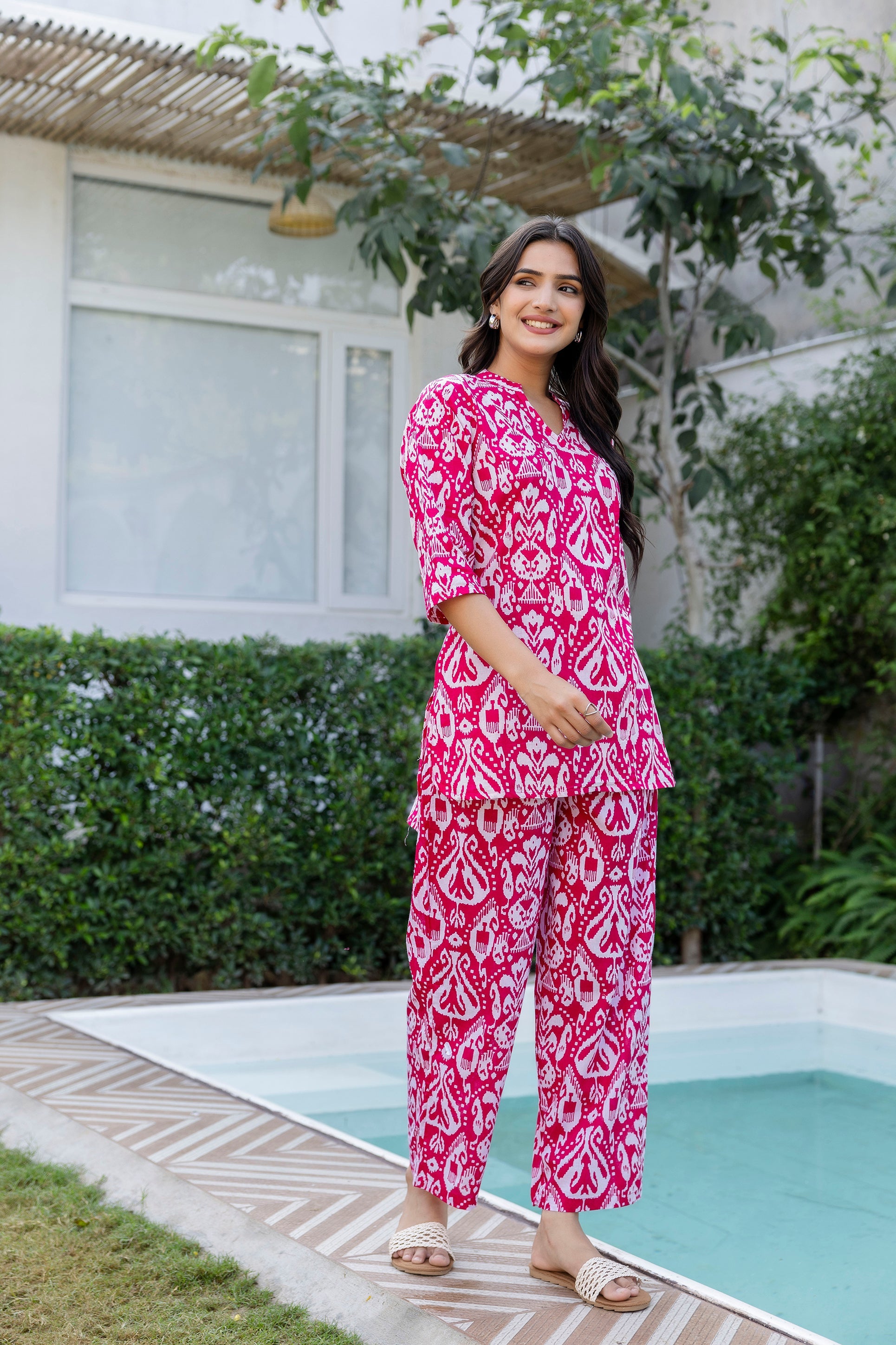 Fuchsia Ikat Angrakha Cotton Co-ord Set - Me&My
