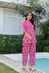 Fuchsia Ikat Angrakha Cotton Co-ord Set - Me&My