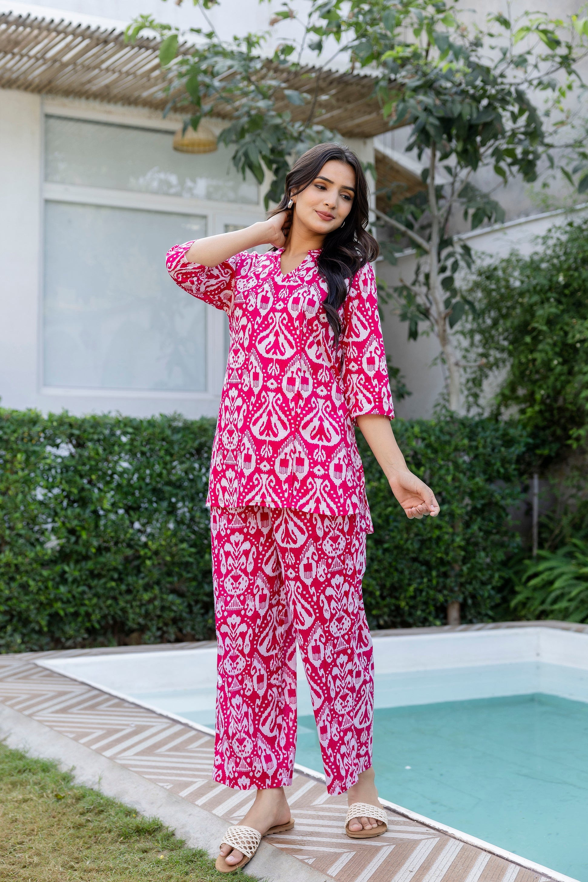 Fuchsia Ikat Angrakha Cotton Co-ord Set - Me&My