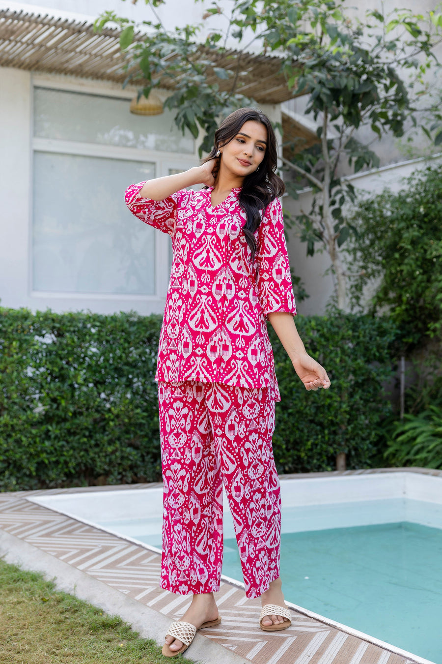 Fuchsia Ikat Angrakha Cotton Co-ord Set — image 5