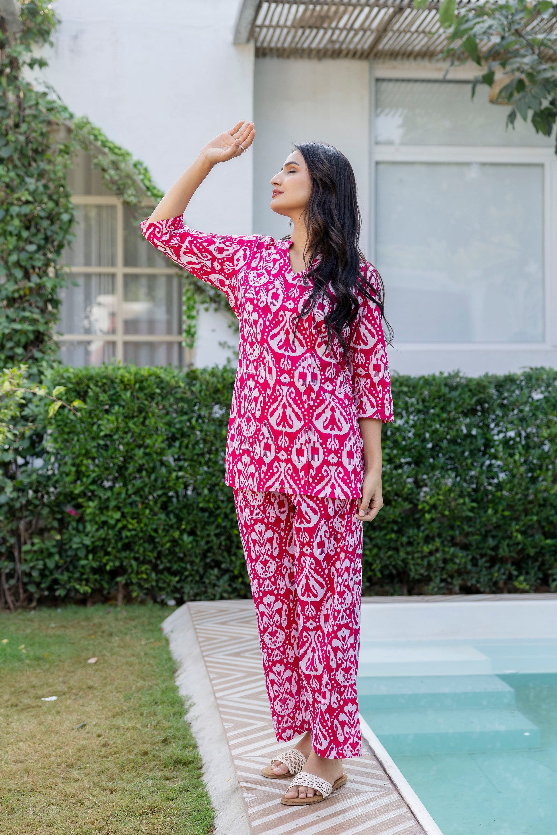 Fuchsia Ikat Angrakha Cotton Co-ord Set - Me&My