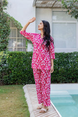 Fuchsia Ikat Angrakha Cotton Co-ord Set - Me&My