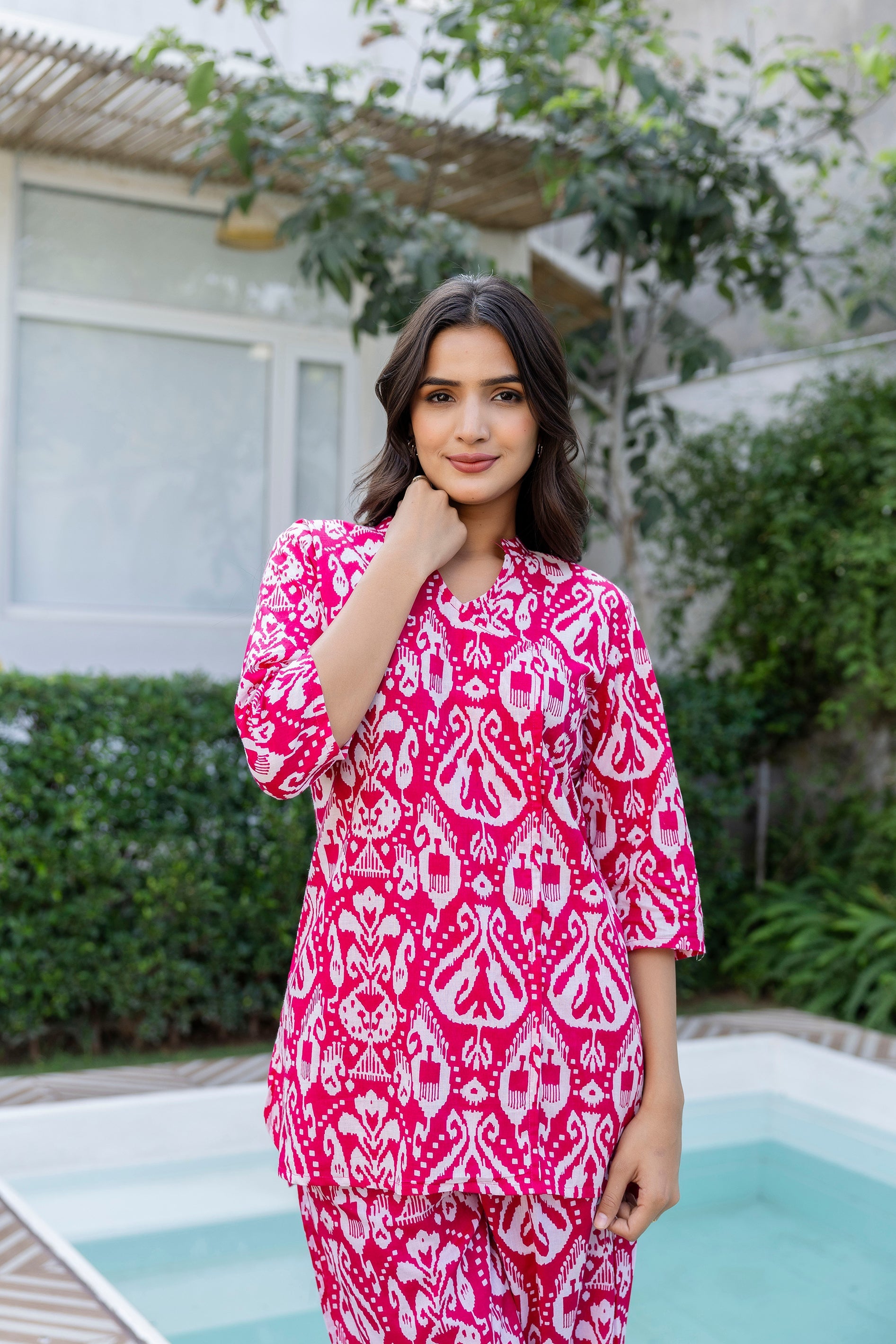 Fuchsia Ikat Angrakha Cotton Co-ord Set - Me&My