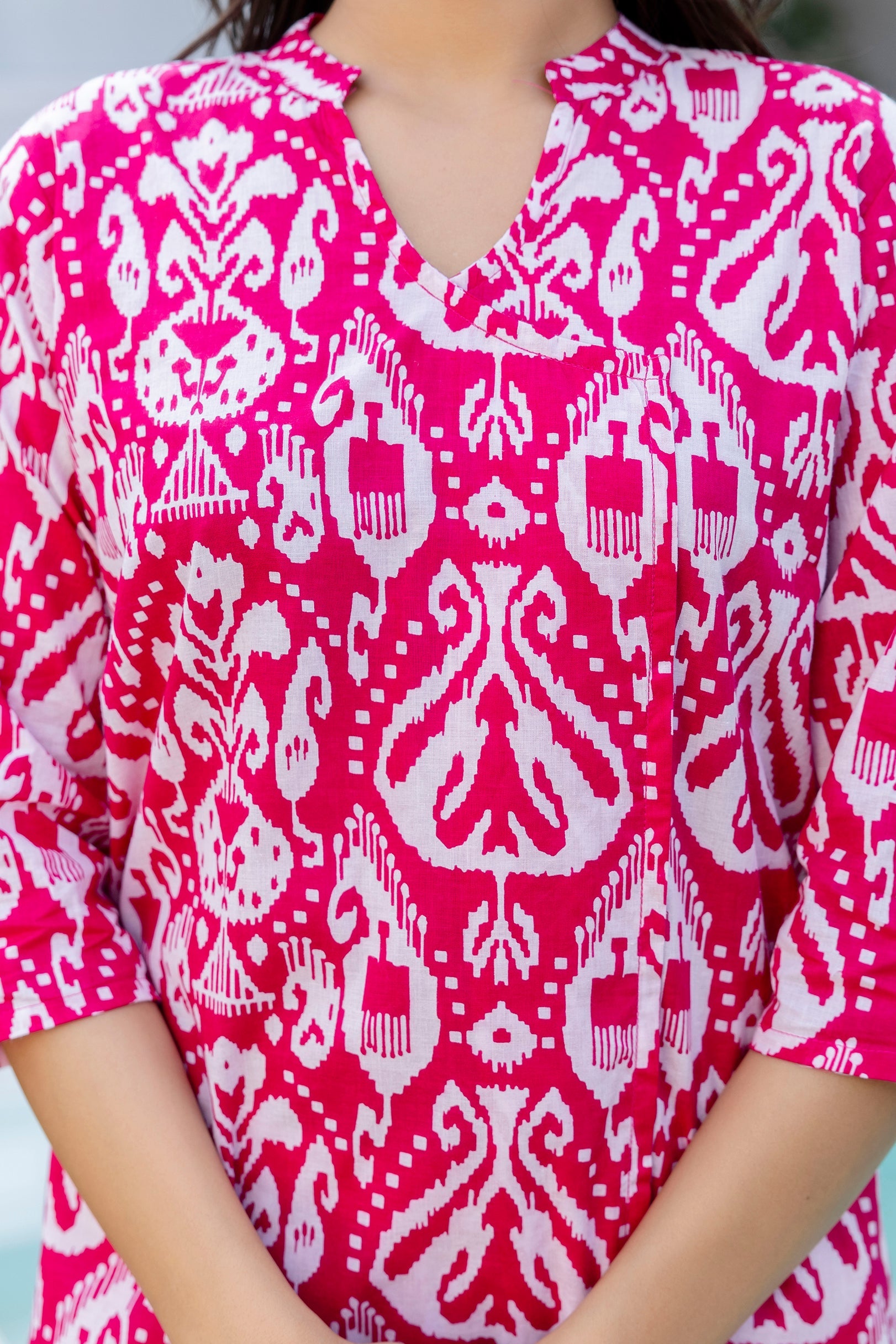 Fuchsia Ikat Angrakha Cotton Co-ord Set - Me&My