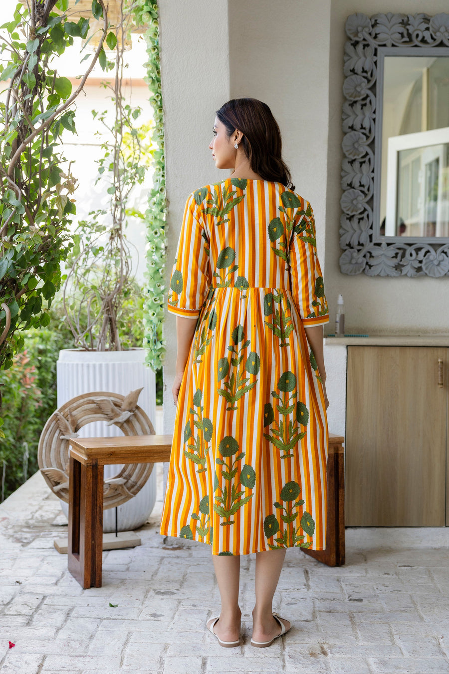 Golden Stripe Garden Flared Maternity Gown — image 9