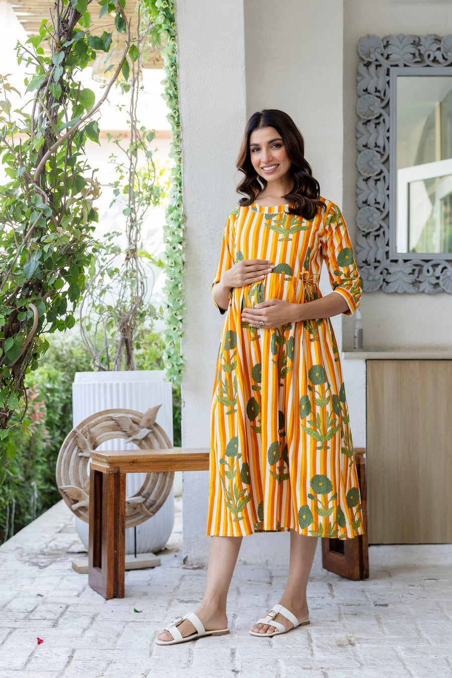 Golden Stripe Garden Flared Maternity Gown — image 10