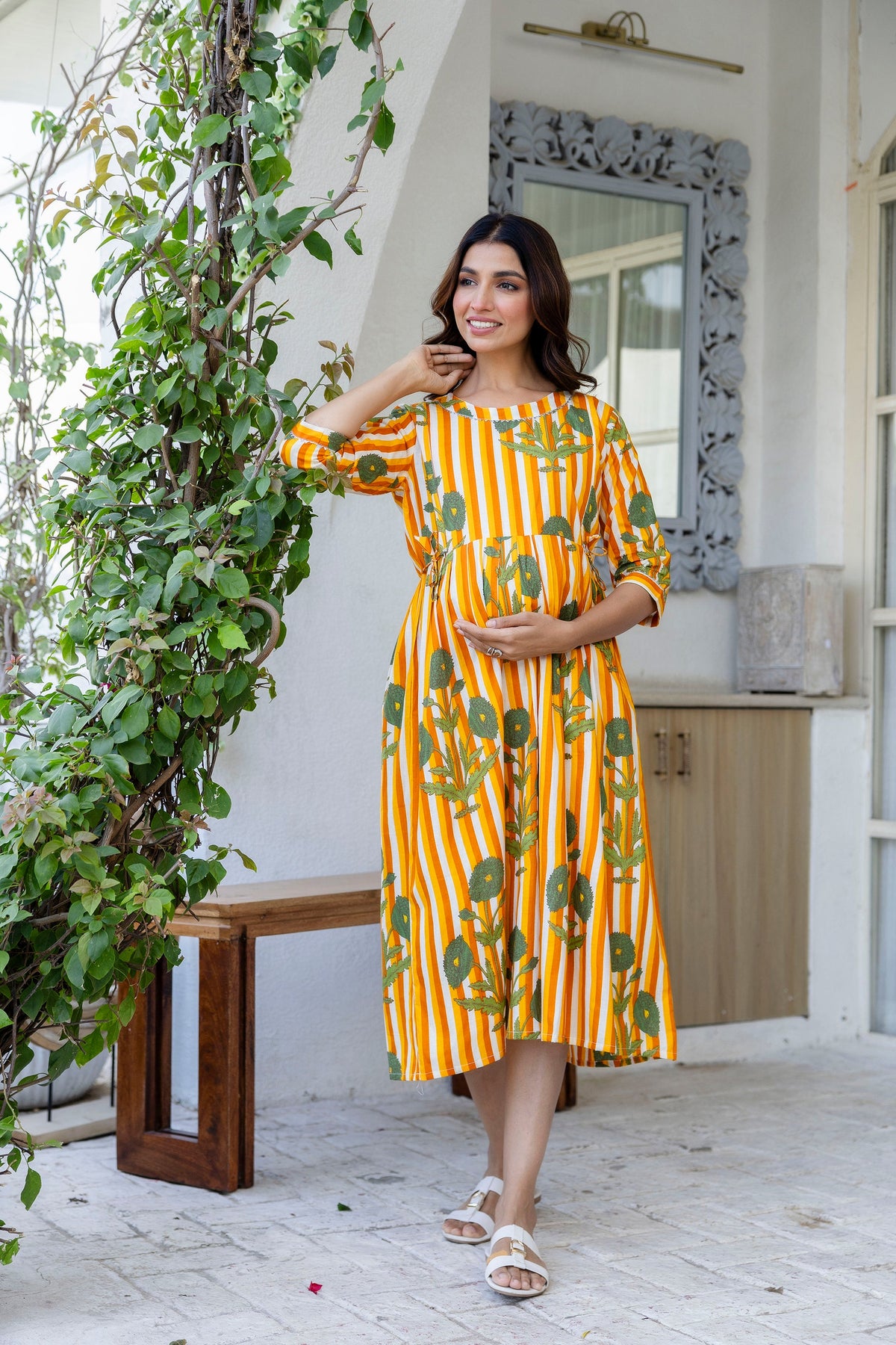 Golden Stripe Garden Flared Maternity Gown - Me&My