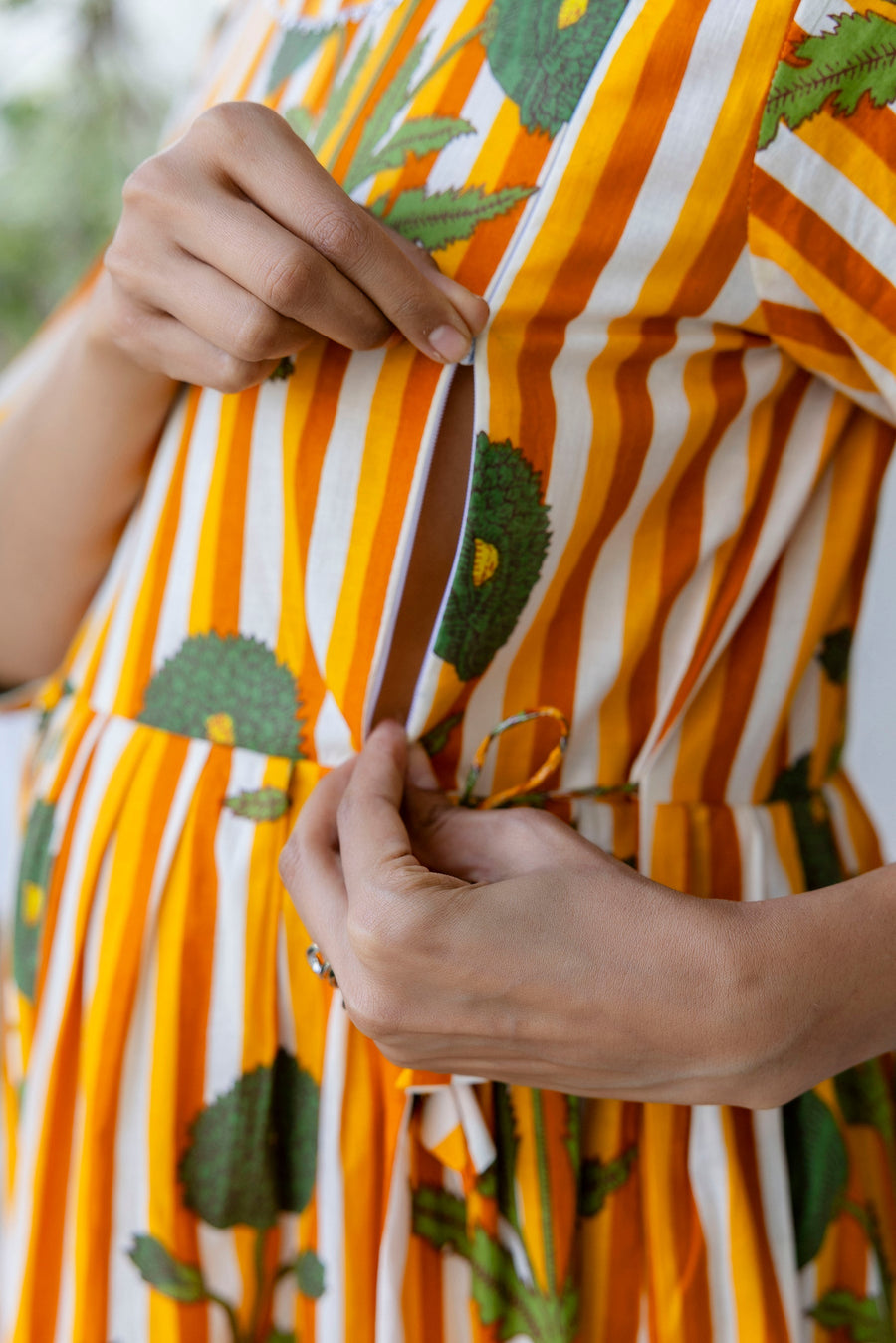 Golden Stripe Garden Flared Maternity Gown — image 6