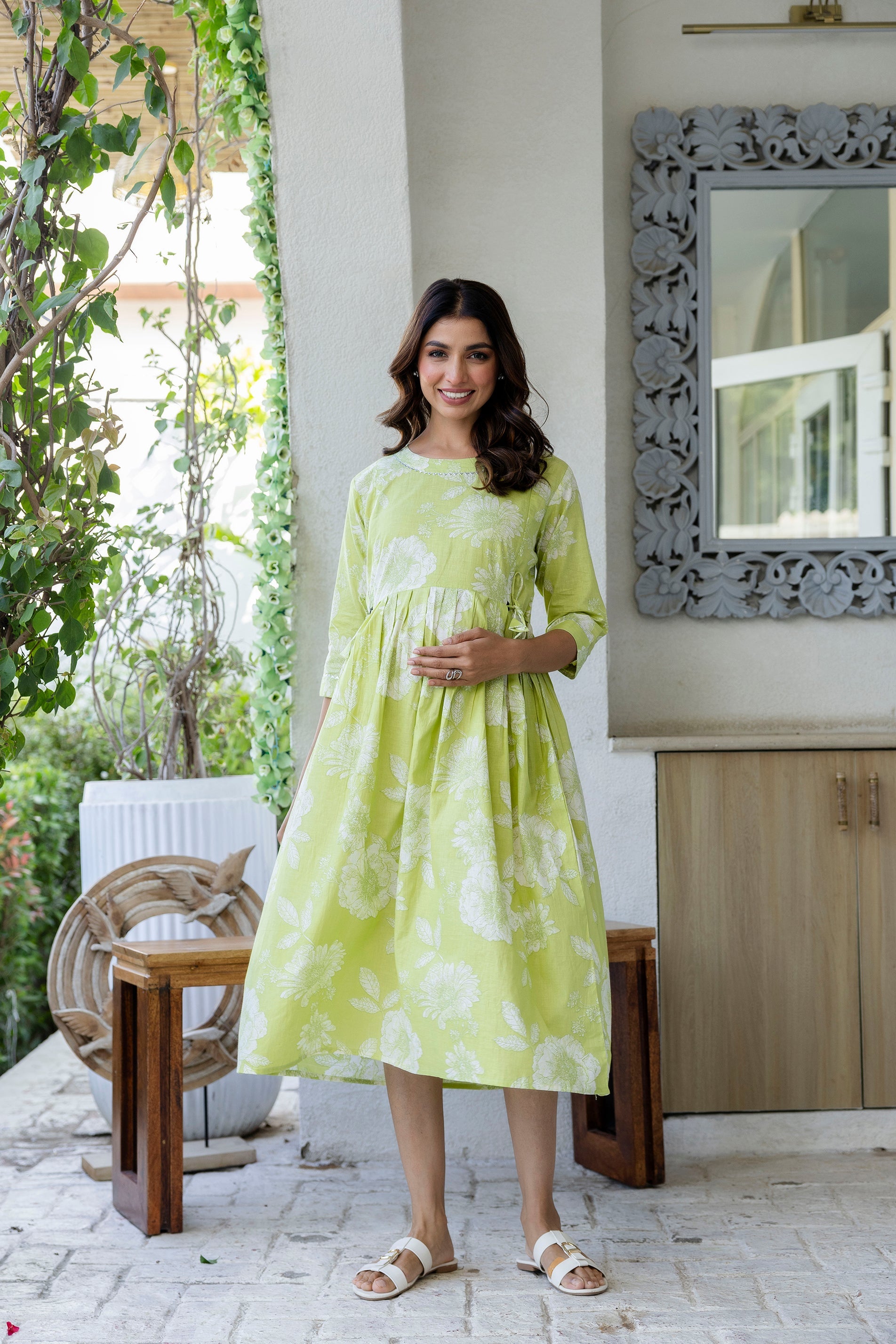 Citrus Bloom Flared Maternity Gown - Me&My