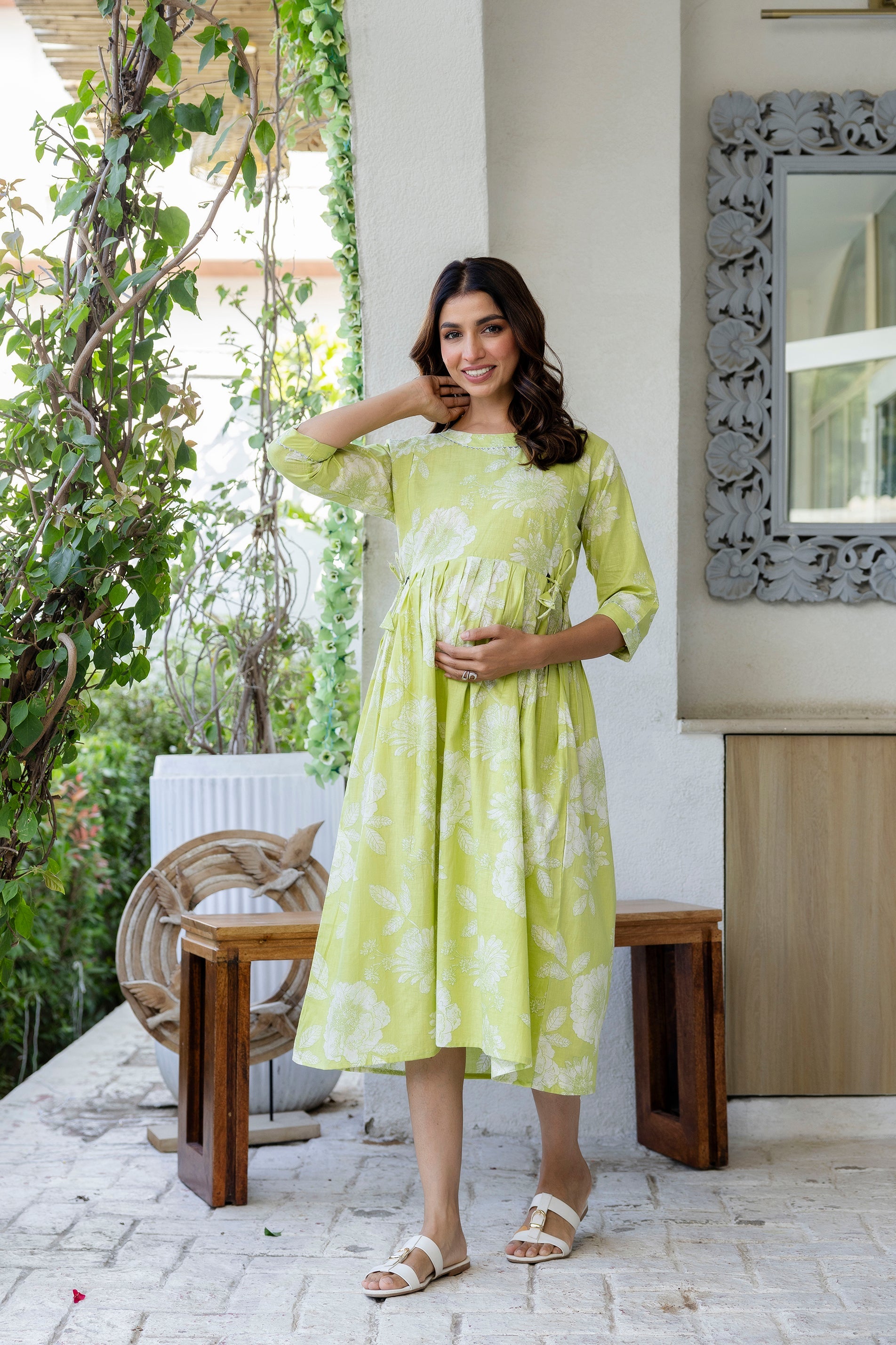 Citrus Bloom Flared Maternity Gown - Me&My