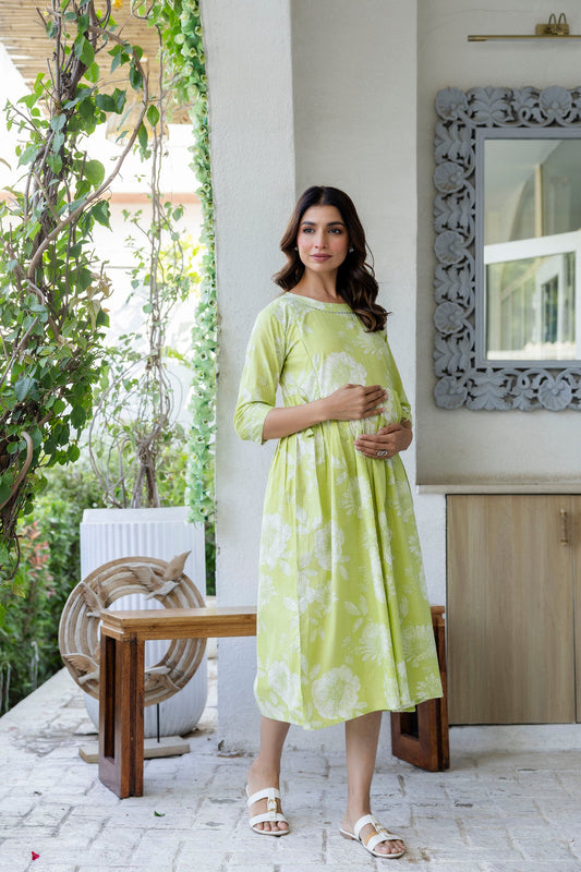 Citrus Bloom Flared Maternity Gown - Me&My