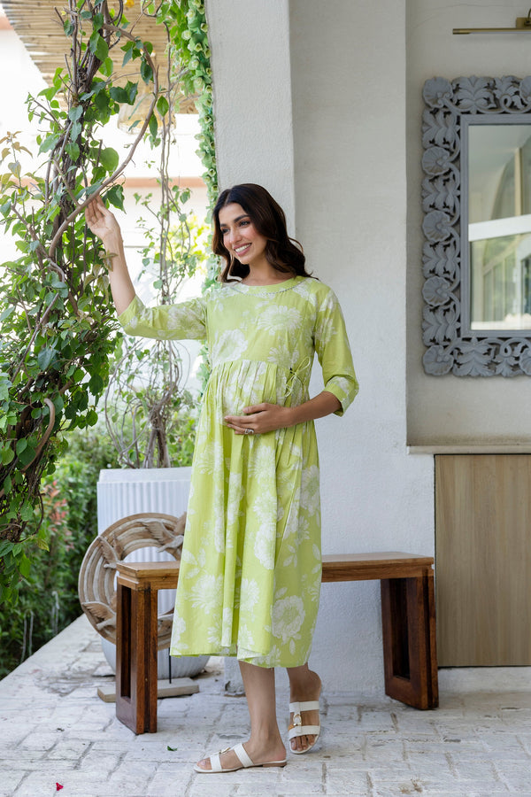 Citrus Bloom Flared Maternity Gown