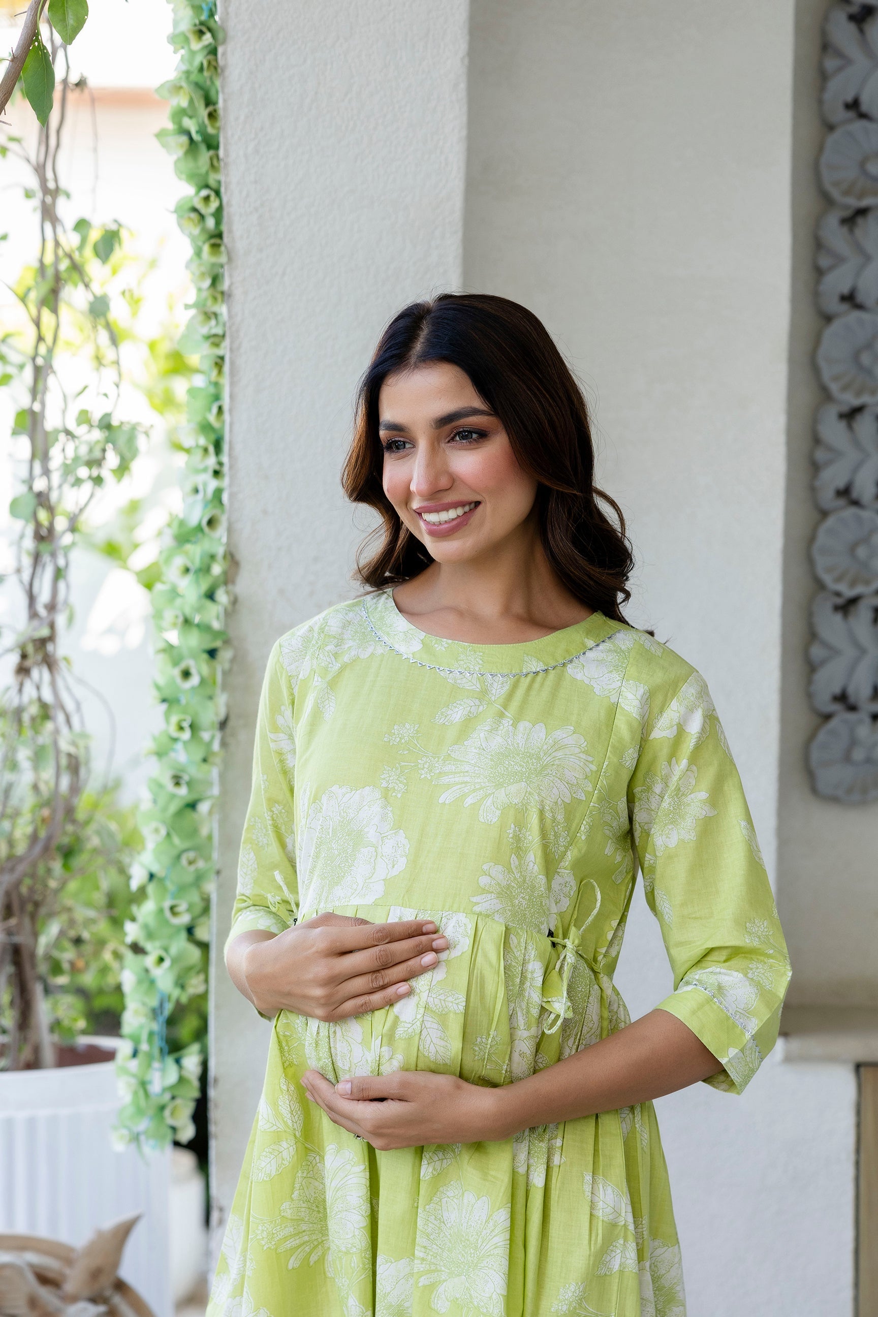 Citrus Bloom Flared Maternity Gown - Me&My