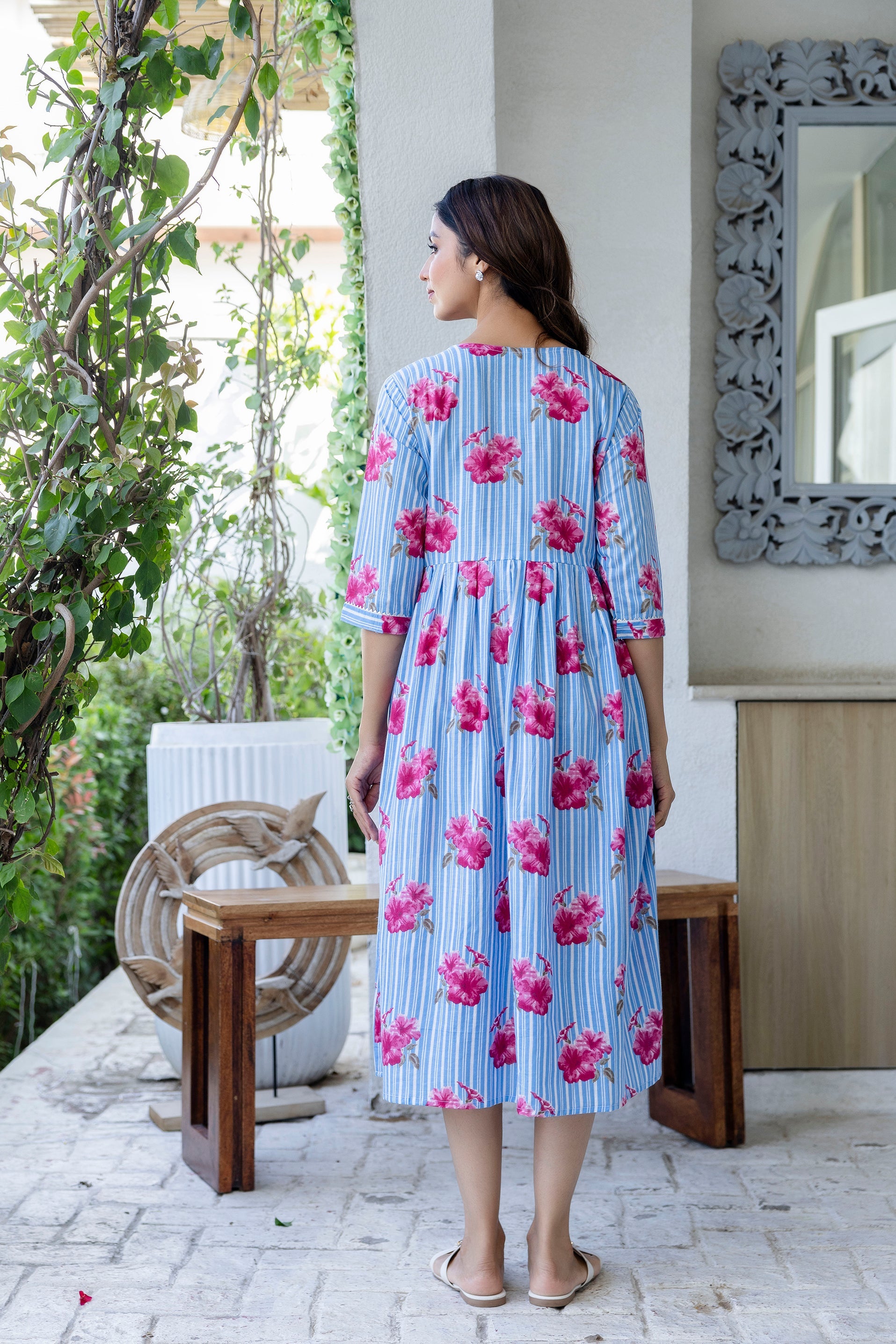 Periwinkle Garden Flared Maternity Gown - Me&My