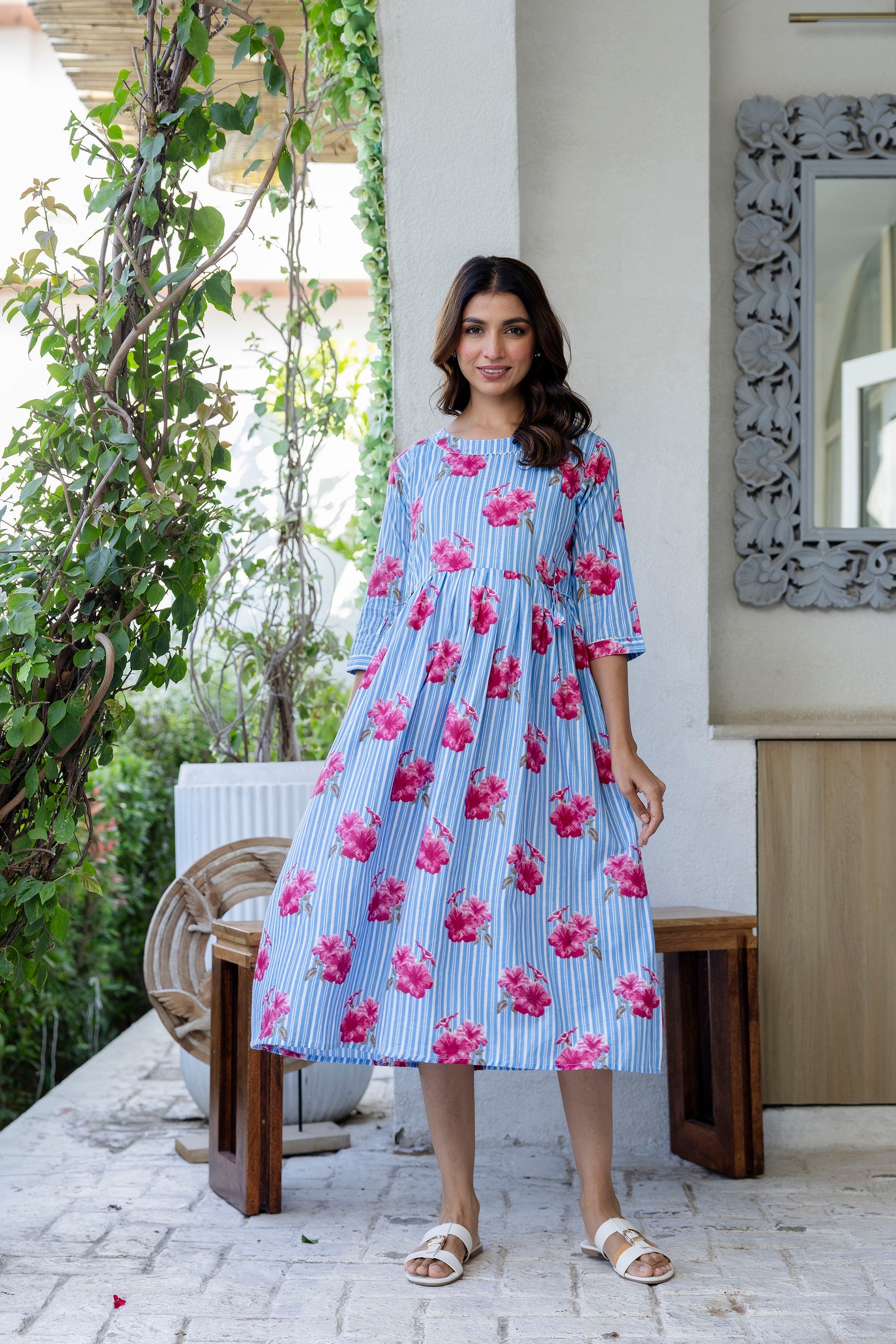 Periwinkle Garden Flared Maternity Gown - Me&My