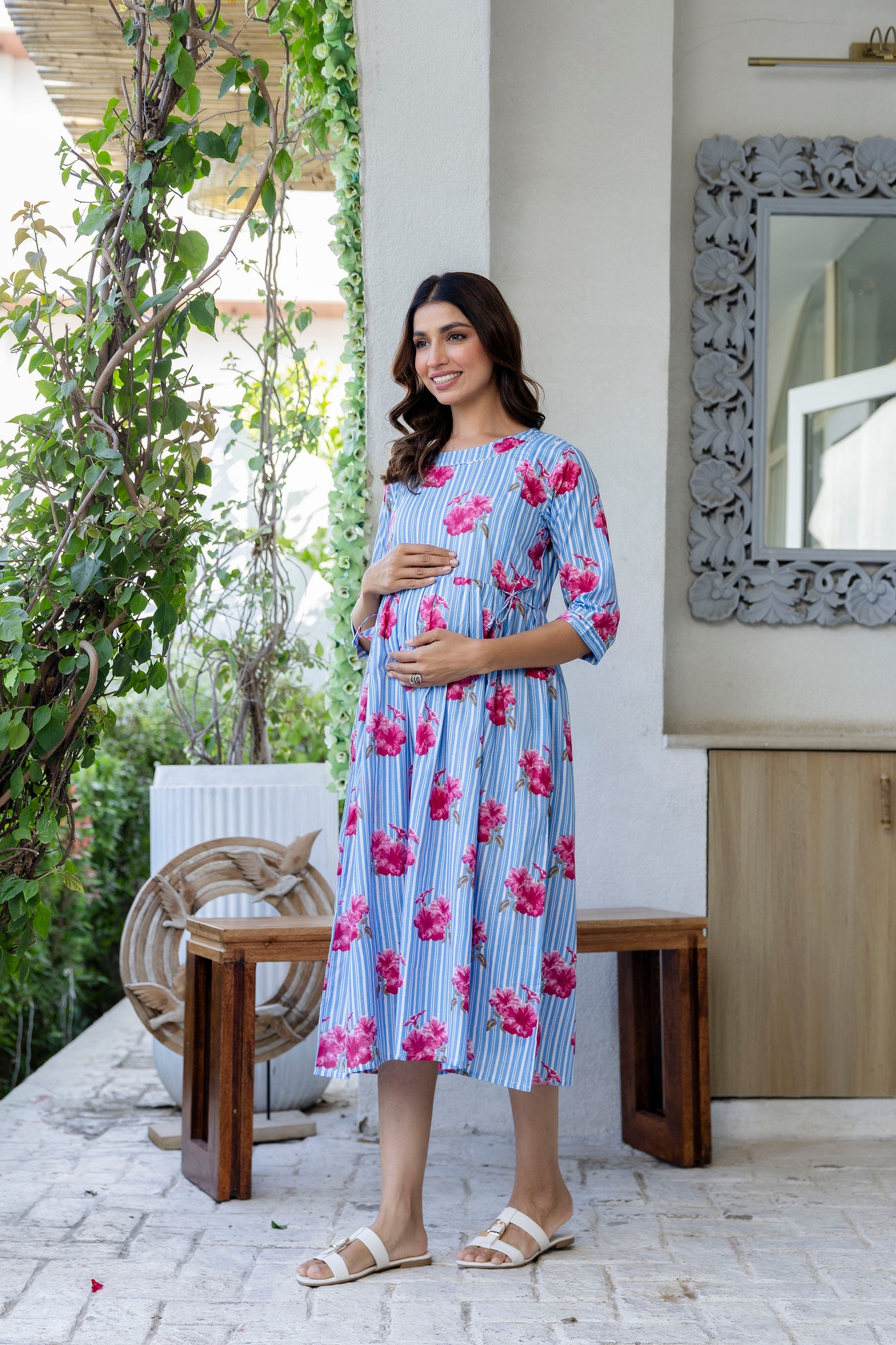 Periwinkle Garden Flared Maternity Gown - Me&My