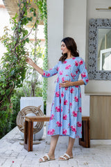 Periwinkle Garden Flared Maternity Gown - Me&My