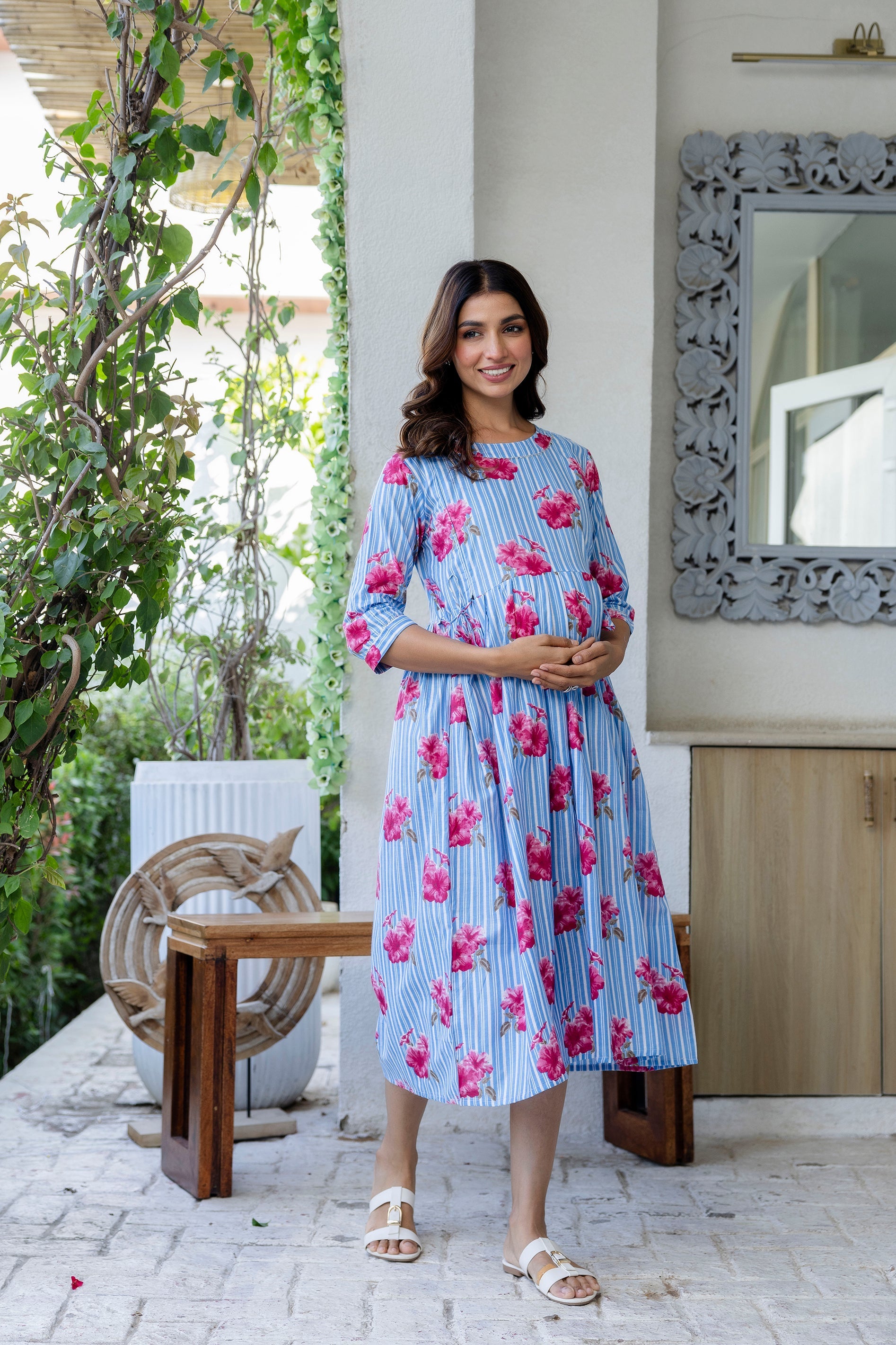 Periwinkle Garden Flared Maternity Gown - Me&My