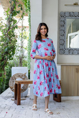 Periwinkle Garden Flared Maternity Gown - Me&My