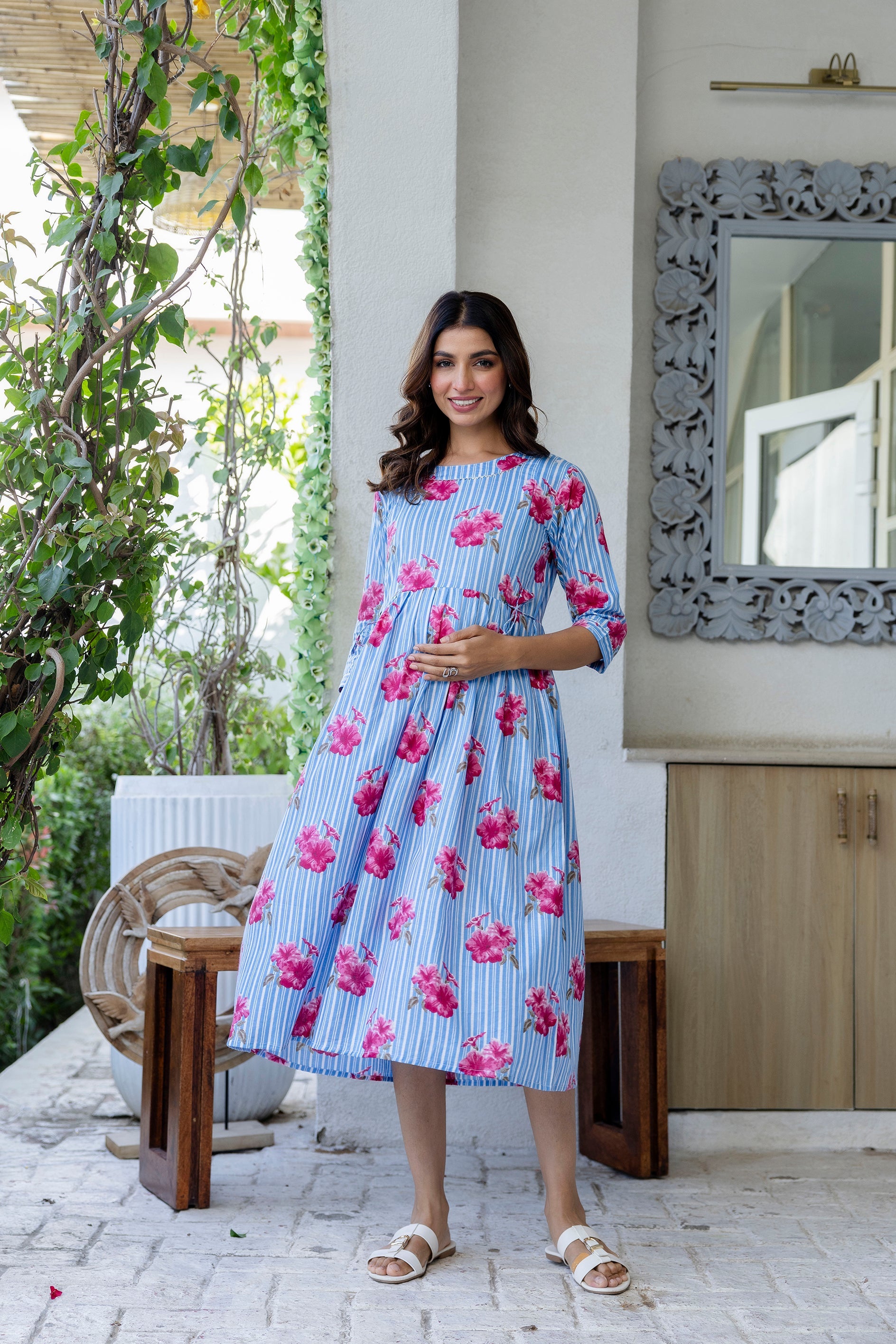 Periwinkle Garden Flared Maternity Gown - Me&My