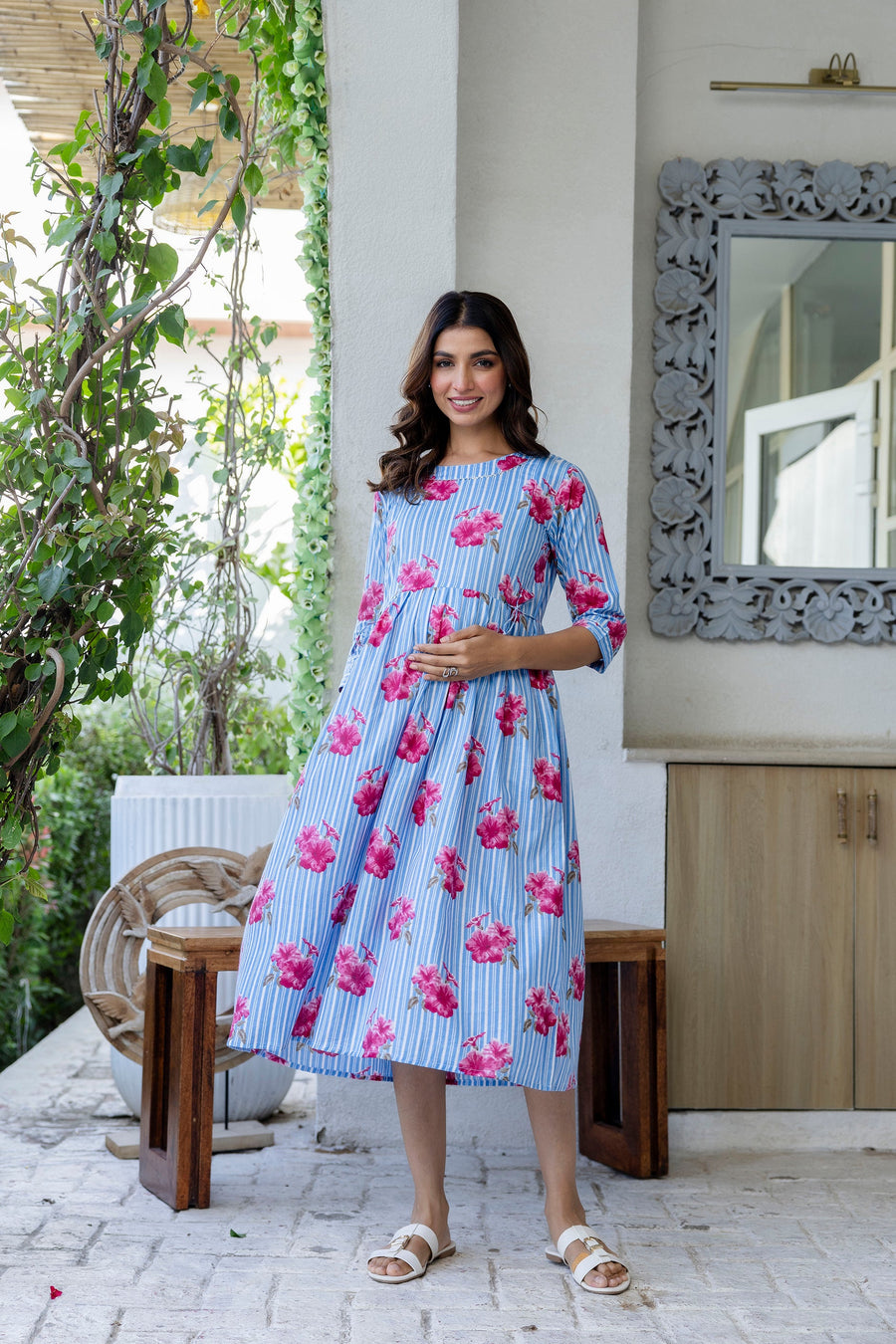 Periwinkle Garden Flared Maternity Gown — image 2