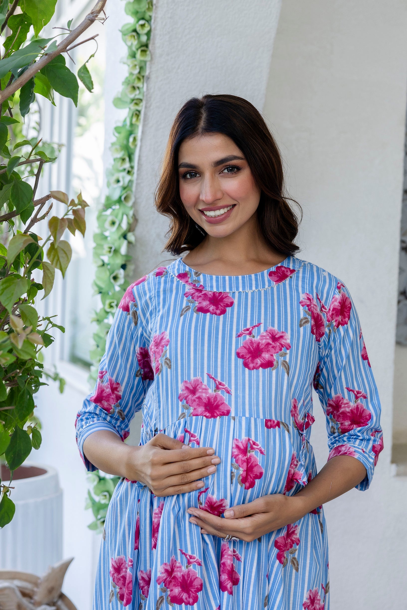 Periwinkle Garden Flared Maternity Gown - Me&My