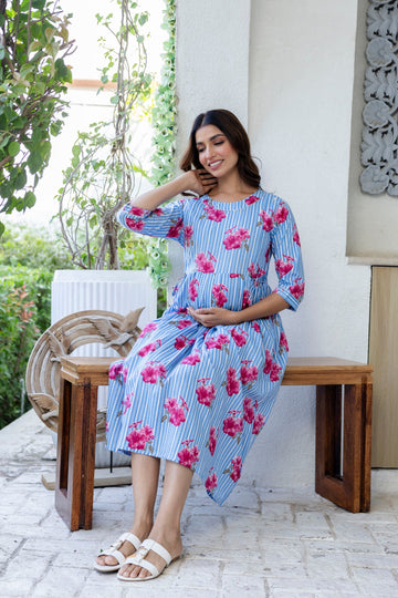 Periwinkle Garden Flared Maternity Gown