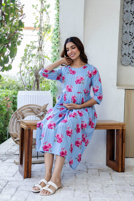 Periwinkle Garden Flared Maternity Gown - Me&My