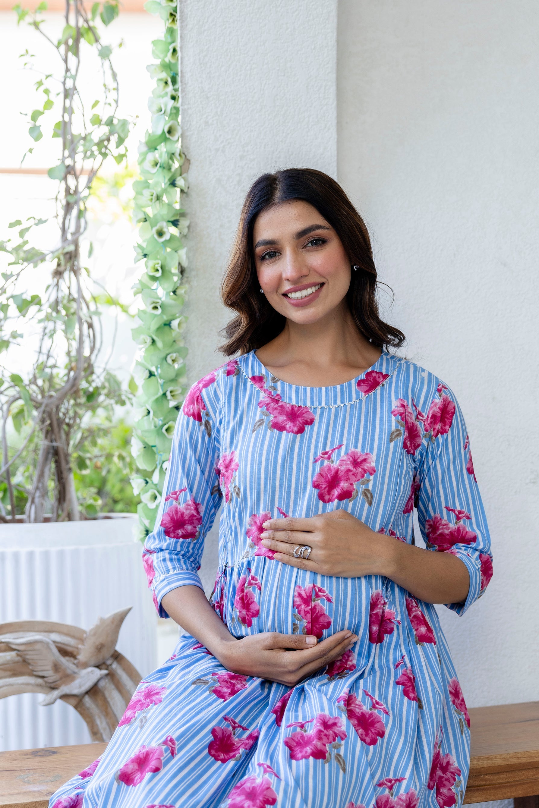 Periwinkle Garden Flared Maternity Gown - Me&My