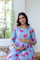 Periwinkle Garden Flared Maternity Gown - Me&My