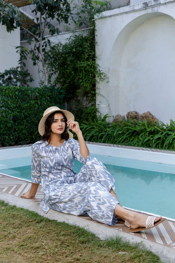 Silver Ikat Cotton Co-ord Set