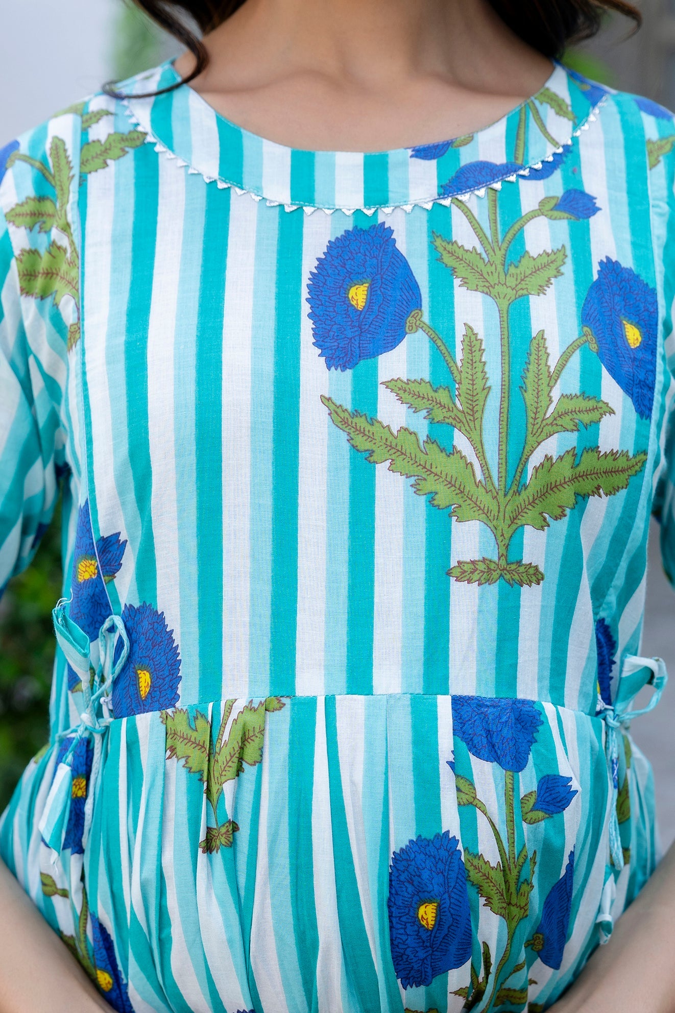 Aqua Stripe Floral Flared Maternity Gown - Me&My