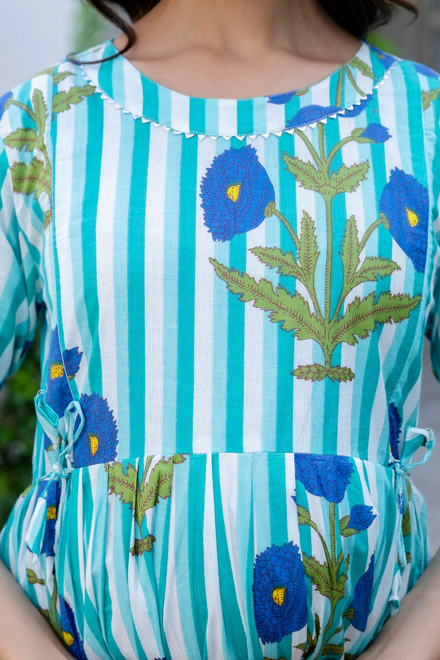Aqua Stripe Floral Flared Maternity Gown — image 9