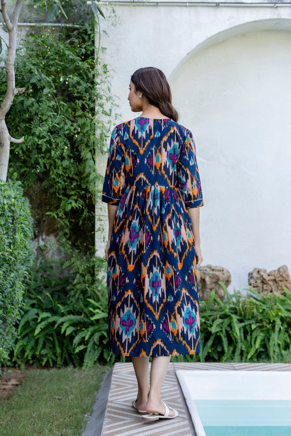 Sapphire Ikat Flared Maternity Gown