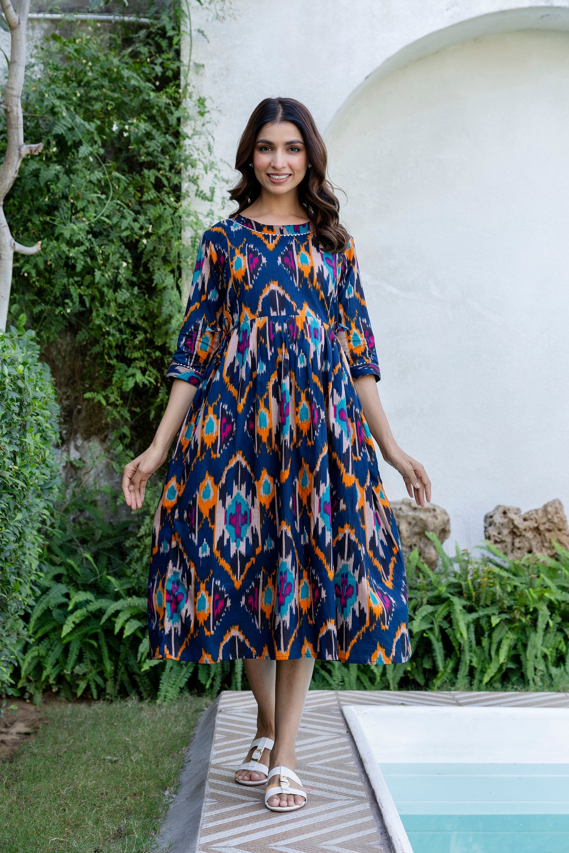 Sapphire Ikat Flared Maternity Gown - Me&My