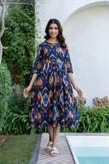 Sapphire Ikat Flared Maternity Gown - Me&My
