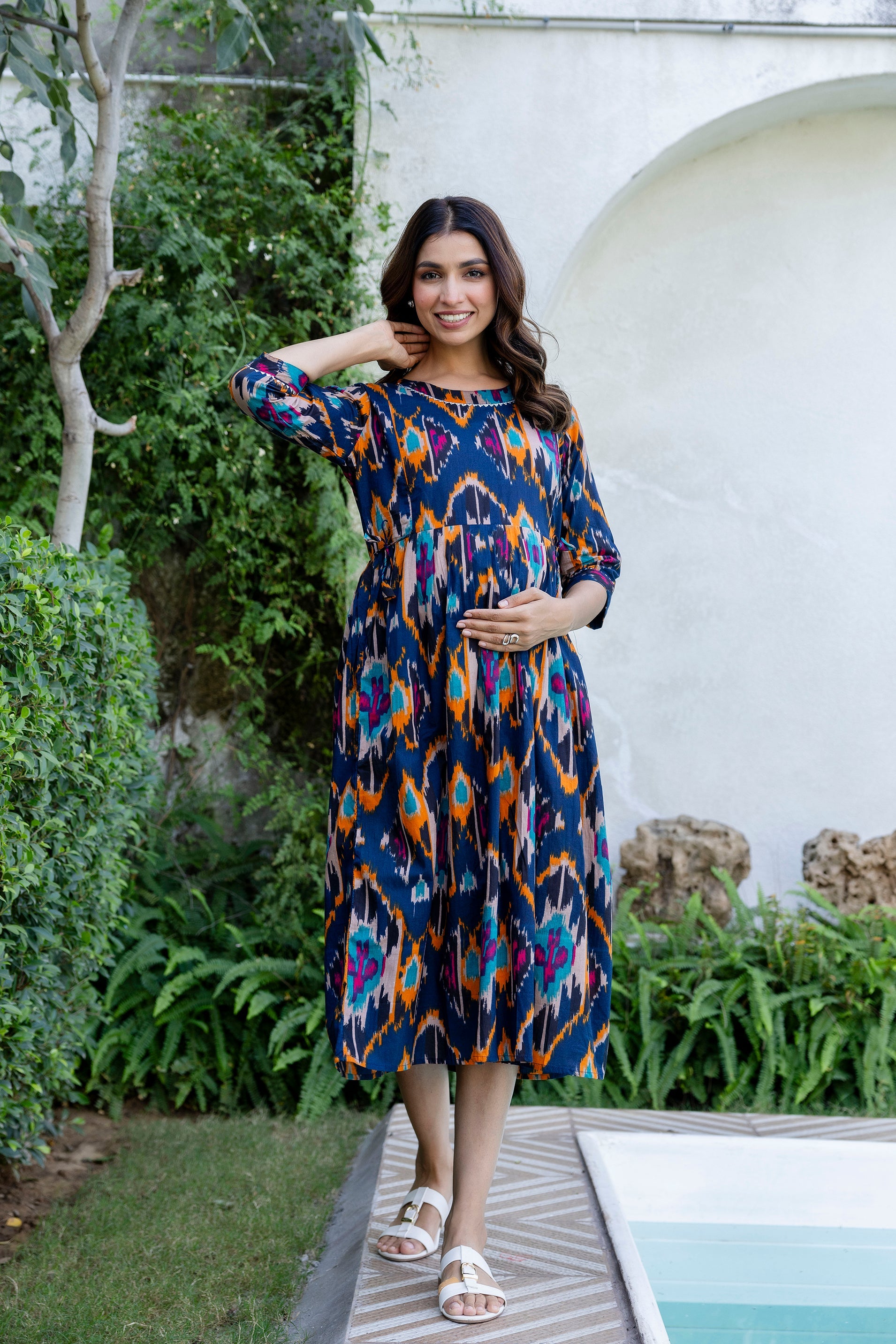 Sapphire Ikat Flared Maternity Gown - Me&My