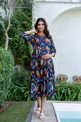 Sapphire Ikat Flared Maternity Gown - Me&My