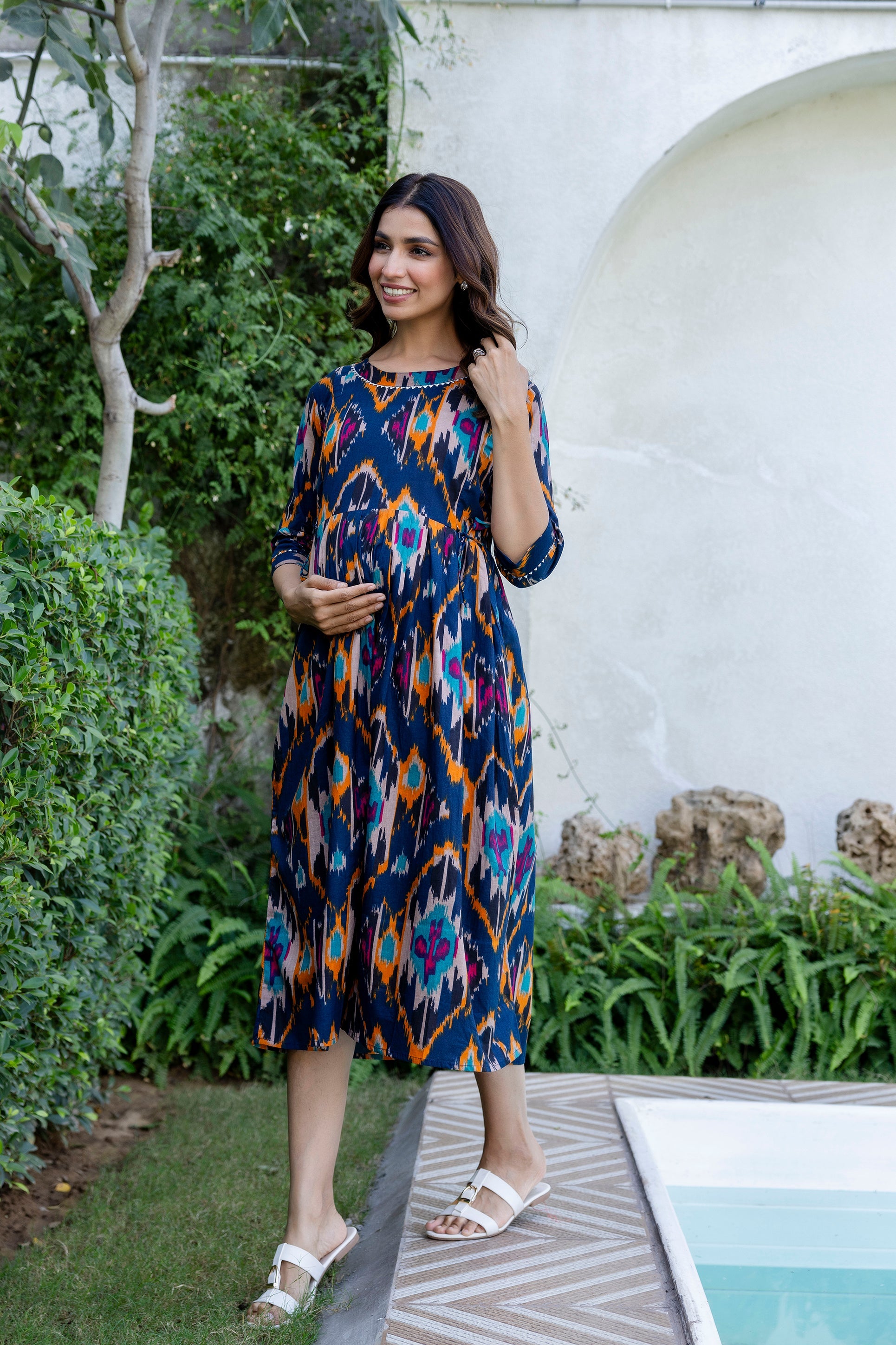 Sapphire Ikat Flared Maternity Gown - Me&My