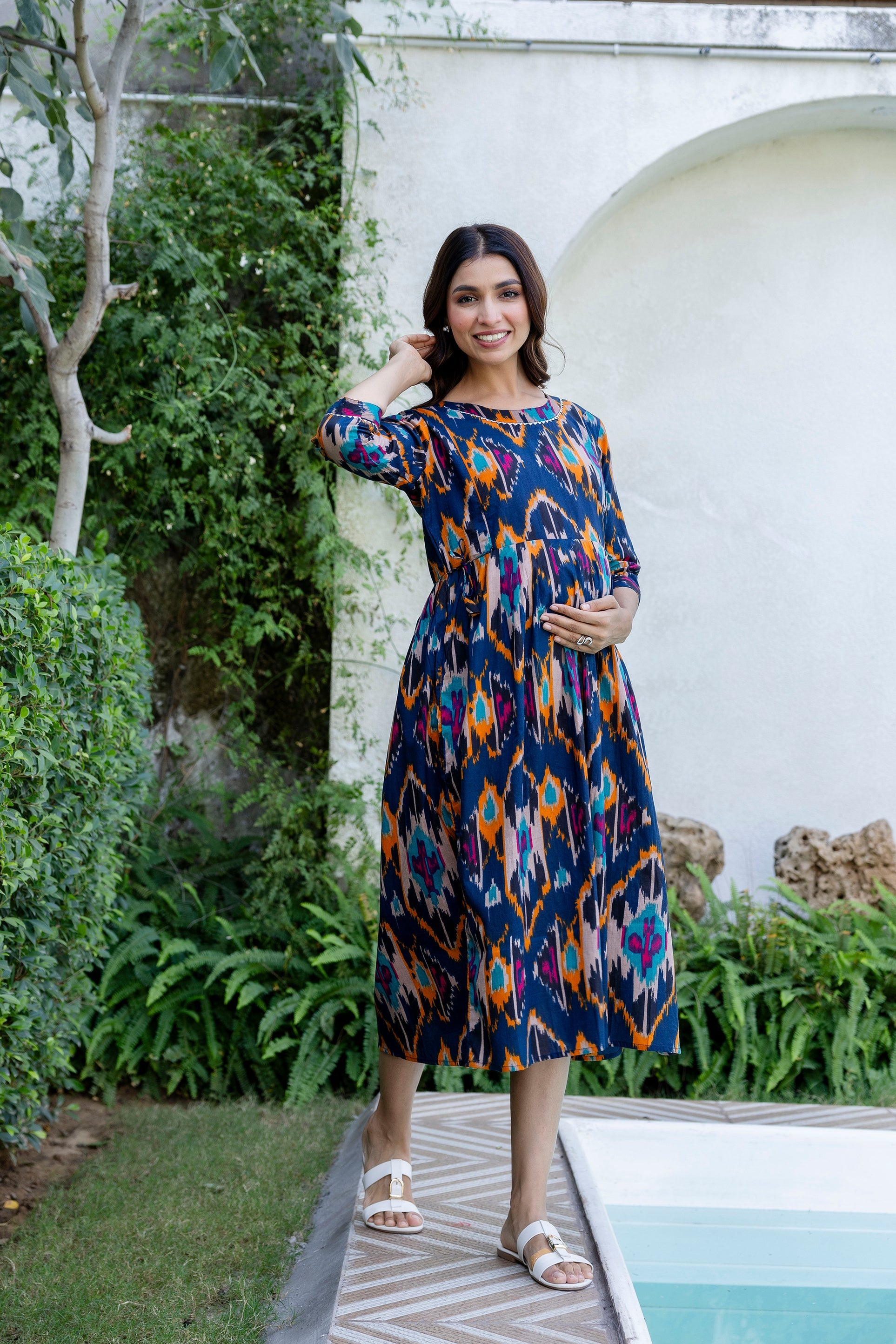 Sapphire Ikat Flared Maternity Gown - Me&My