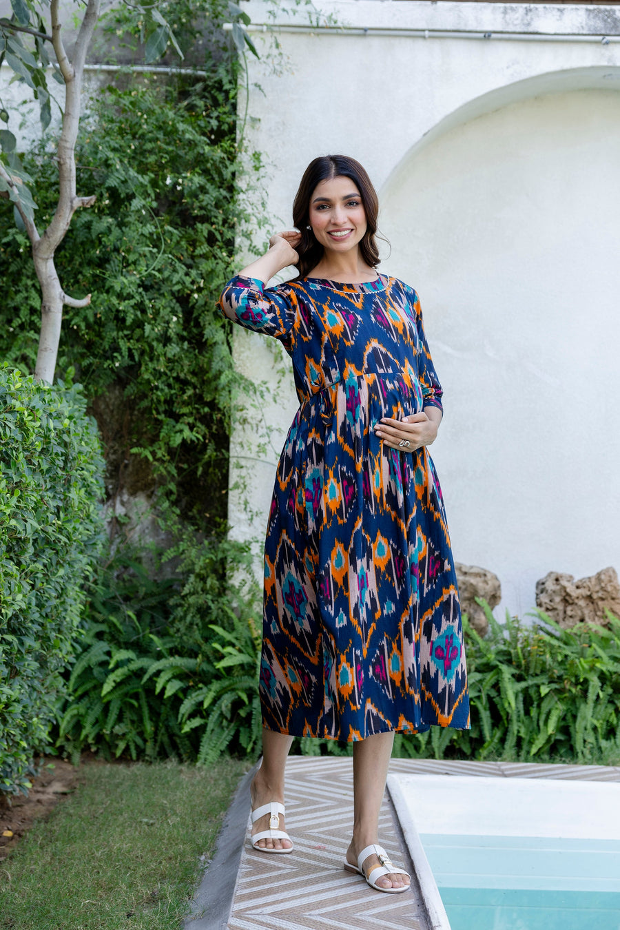 Sapphire Ikat Flared Maternity Gown — image 5