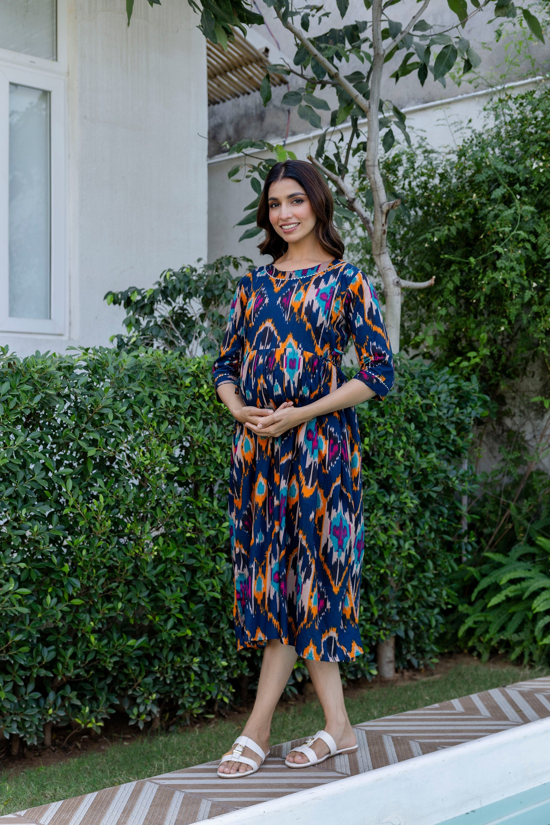 Sapphire Ikat Flared Maternity Gown - Me&My